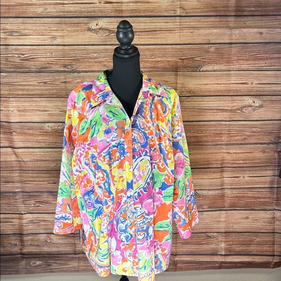 Ralph Lauren Vibrant Floral Blouse - Pink, Orange, Blue Stunning - Picture 4 of 5